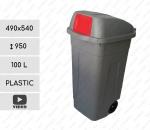 Kunststoff Abfalleimer mit Schwingdeckel 100 L Grau, rot