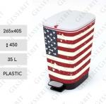Kunststoff Mülltonne mit Pedal 35 liter L Amerikanische Flagge